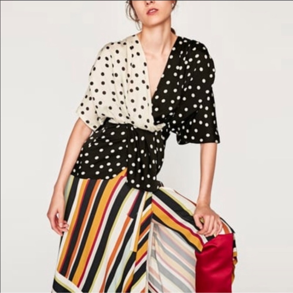 Zara studio collection Combined Polka Dot blouse